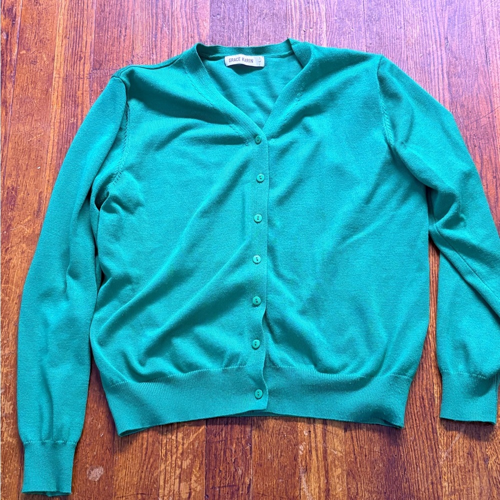 Grace Karin Green Button-Up Cardigan